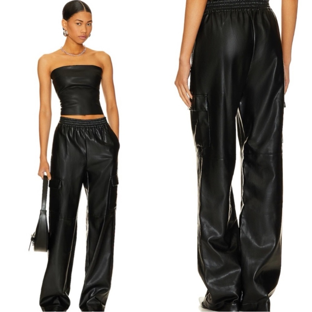 NICHOLAS Edwina Faux Leather Cargo Pants Trousers